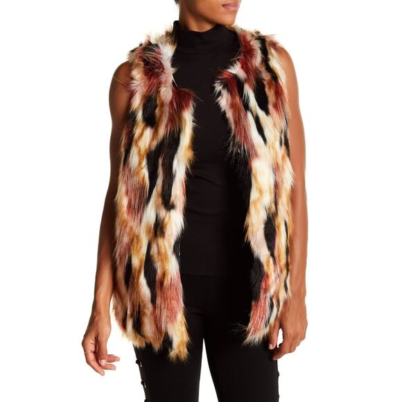 Romeo & Juliet Couture Multi Colored Neutral Faux Fur Vest Small $240 - Picture 1 of 14